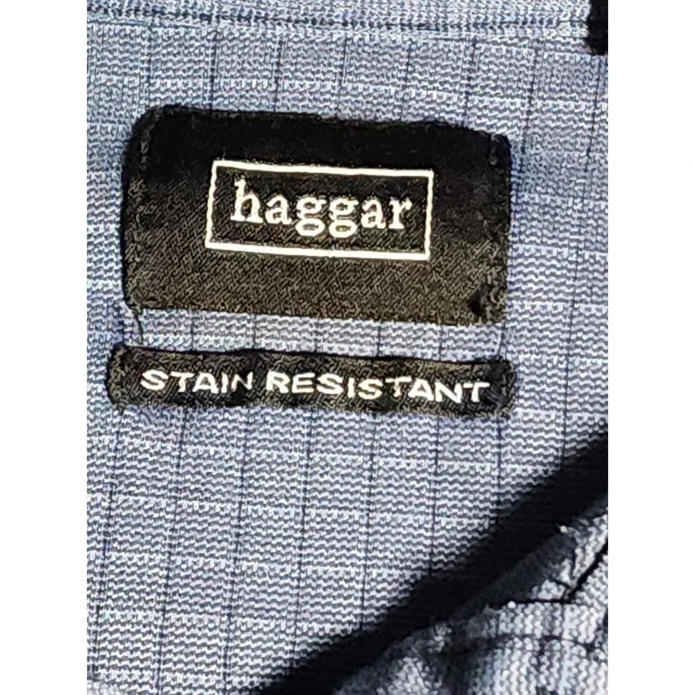 Haggar Polo Shirt Men XL Blue Collared Long Sleeve Quarter Buttons